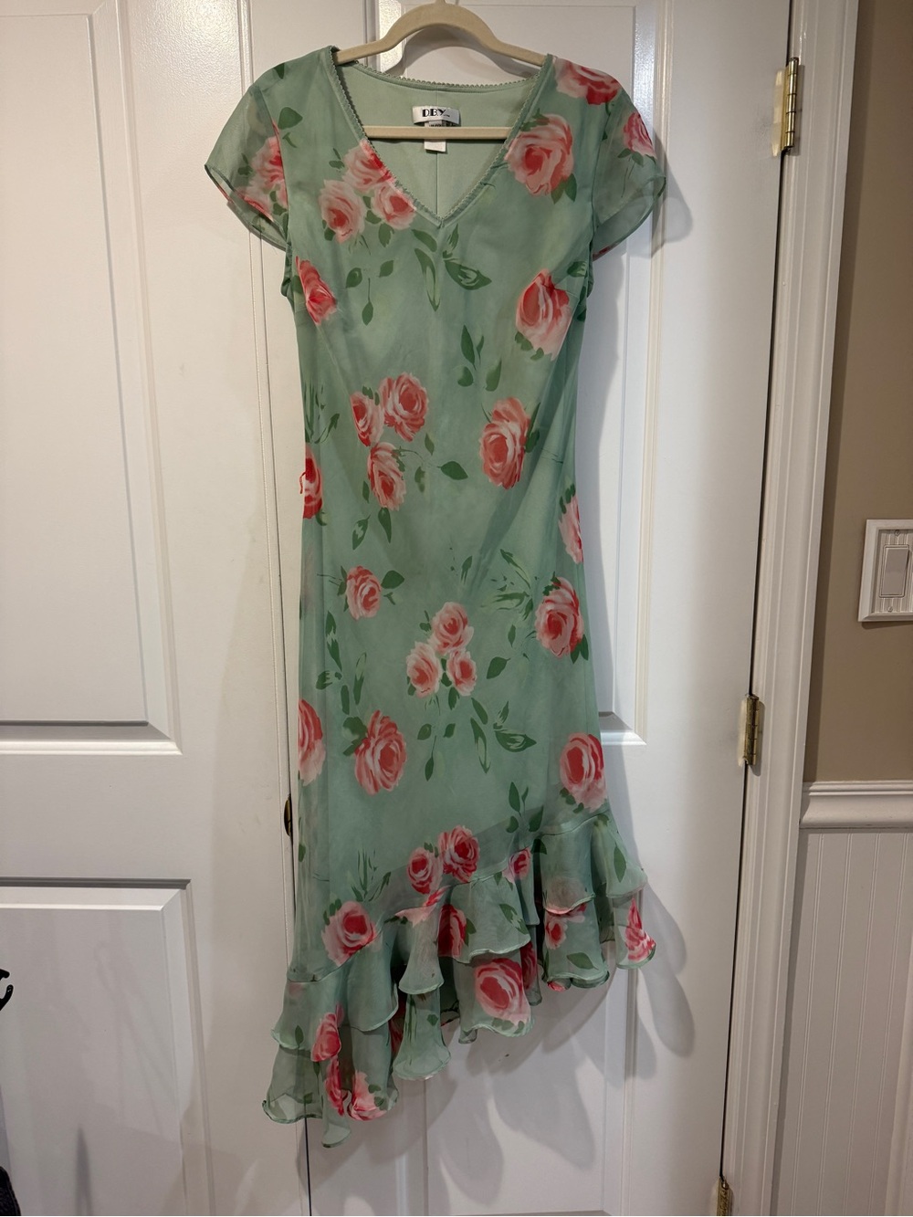 Vintage Tea Green Floral Ruffle Hem Kids Dress